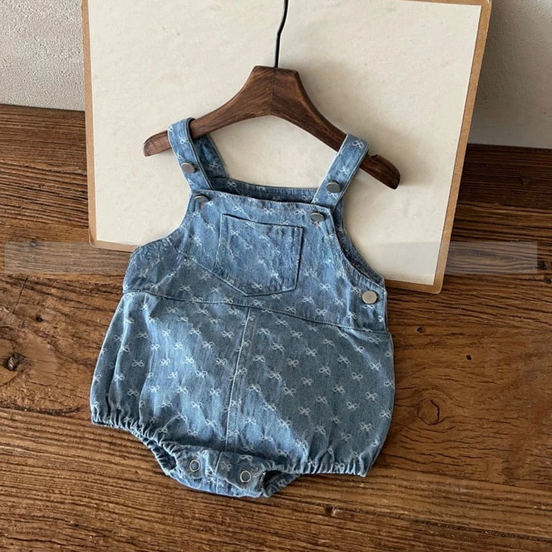 Baby Products Korean - Baby Meisjes Boog Gedrukt Denim Kruippakje