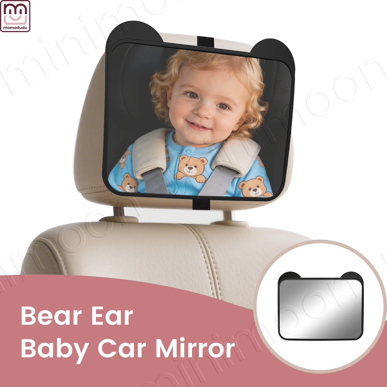 Baby Monitor Sensor - Schattige autostoelspiegel met berenoren, verstelbare groothoekveiligheidsmonitor